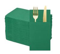 sourcing map 50 Pcs Disposable Linen Feel Napkins with Built-in Flatware Pockets, Paper Dinner Napkins for Knife and Forks, Hand Towels for Wedding Party Green