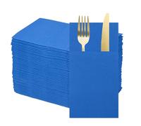 sourcing map 50 Pcs Disposable Linen Feel Napkins with Built-in Flatware Pockets, Paper Dinner Napkins for Knife and Forks, Hand Towels for Wedding Party Blue