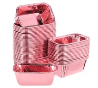 sourcing map 50 Pcs Double-Sided Aluminum Foil Cupcake Liners, Greaseproof Muffins Baking Cupcakes for Wedding Birthday Party Decoration, Rose Gold (Rectangle)