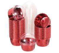 sourcing map 50 Pcs Double-Sided Aluminum Foil Cupcake Liners with Lids, Greaseproof Muffins Baking Cupcakes for Wedding Birthday Party Decoration, Red (Round)