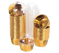 sourcing map 50 Pcs Double-Sided Aluminum Foil Cupcake Liners with Lids, Greaseproof Muffins Baking Cupcakes for Wedding Birthday Party Decoration, Gold (Round)