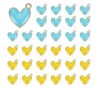 sourcing map 50 Pcs Enamel Alloy Heart Charm, Valentine Heart Pendants Love Jewelry Making Charm for DIY Necklace Bracelet Earrings Keychain, Blue/Yellow