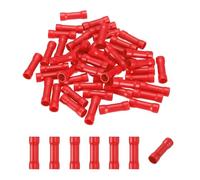 sourcing map 50 Pcs Fully Insulated Butt Connectors, BV5.5 12-10 Gauge Copper Wiring Crimps Terminals Kit, Straight Wire Terminals for Wire Connection Electrical, Red