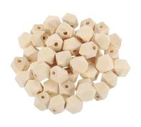 sourcing map 50 Pcs Geometric Wood Beads, 14mm/0.55inch Unfinished Geometric Hexagon Bead, Natural Color Loose Spacer Beads for Jewelry Craft Making Home Decor
