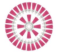 sourcing map 50 Pcs Keychain Tassels Bulk for Crafts, 1.5 Inch Leather Tassel Key Chain Charm Ring Tassels Pendant for Keychain Making Jewelry DIY Handmade Accessories, Rose Red