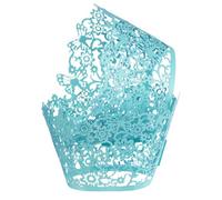 sourcing map 50 Pcs Lace Cupcake Liners Hollow Butterfly Designed Hollow Out Cupcake Wraps Artistic Bake Cake Paper Cups for Anniversary Birthday Weddings Parties, Light Blue