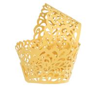 sourcing map 50 Pcs Lace Cupcake Liners Hollow Water Drop Designed Hollow Out Cupcake Wraps Artistic Bake Cake Paper Cups for Anniversary Birthday Weddings Parties, Light Yellow
