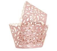 sourcing map 50 Pcs Lace Cupcake Liners Hollow Water Drop Designed Hollow Out Cupcake Wraps Artistic Bake Cake Paper Cups for Anniversary Birthday Weddings Parties, Rose Gold