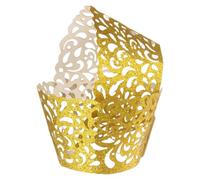 sourcing map 50 Pcs Lace Cupcake Liners Hollow Water Drop Designed Hollow Out Cupcake Wraps Artistic Bake Cake Paper Cups for Anniversary Birthday Weddings Parties, Yellow