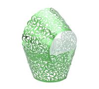 sourcing map 50 Pcs Lace Cupcake Liners Standard Vine Designed Hollow Out Cupcake Wraps Artistic Bake Cake Paper Cups for Anniversary Birthday Weddings Parties, Reflective Green