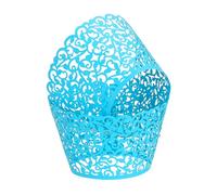 sourcing map 50 Pcs Lace Cupcake Liners Standard Vine Designed Hollow Out Cupcake Wraps Artistic Bake Cake Paper Cups for Anniversary Birthday Weddings Parties, Sky Blue
