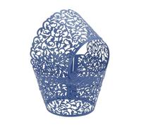 sourcing map 50 Pcs Lace Cupcake Liners Standard Vine Designed Hollow Out Cupcake Wraps Artistic Bake Cake Paper Cups for Anniversary Birthday Weddings Parties, Indigo