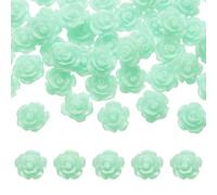 sourcing map 50 Pcs Light Green Resin Rose Flower Beads, 10mm Flatback Flower Charm Opaque Carve Rose Beads No Hole for DIY Jewelry Making Nails Sunglasses Shoe Hair Clip Home Decor