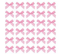sourcing map 50 Pcs Mini Gingham Ribbon Bows 1.8 Inch Checkered Plaid Bow Fabric Satin for Craft DIY Cake Sewing Wedding Birthday Party Wrapping Christmas Decoration, Rose Red White
