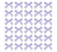 sourcing map 50 Pcs Mini Gingham Ribbon Bows 1.8 Inch Checkered Plaid Bow Fabric Satin for Craft DIY Cake Sewing Wedding Birthday Party Wrapping Christmas Decoration, Violet White