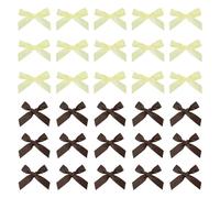 sourcing map 50 Pcs Mini Ribbon Bow 1.8 Inch Mini Fabric Satin Ribbon Flower Bows for Craft DIY Sewing Wedding Birthday Party Dark Brown/Light Yellow