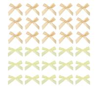 sourcing map 50 Pcs Mini Ribbon Bow 1.8 Inch Mini Fabric Satin Ribbon Flower Bows for Craft DIY Sewing Wedding Birthday Party Champagne/Light Yellow