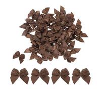 sourcing map 50 Pcs Mini Ribbon Bow 1" Mini Fabric Satin Ribbon Flower Bows for Craft DIY Sewing Wedding Birthday Party Gift Wrap Bows Brown