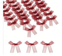 sourcing map 50 Pcs Mini Ribbon Bows, 2" Tiny Bows Organza for Crafts Small Bowknot Artificial Applique Embellishment for DIY Craft Sewing Scrapbooking Wedding Party Decoration, Burgundy