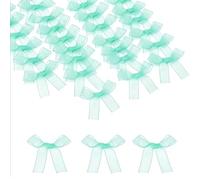 sourcing map 50 Pcs Mini Ribbon Bows, 2" Tiny Bows Organza for Crafts Small Bowknot Artificial Applique Embellishment for DIY Craft Sewing Scrapbooking Wedding Party Decoration, Light Blue
