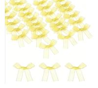 sourcing map 50 Pcs Mini Ribbon Bows, 2" Tiny Bows Organza for Crafts Small Bowknot Artificial Applique Embellishment for DIY Craft Sewing Scrapbooking Wedding Party Decoration, Yellow