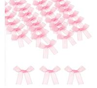 sourcing map 50 Pcs Mini Ribbon Bows, 2" Tiny Bows Organza for Crafts Small Bowknot Artificial Applique Embellishment for DIY Craft Sewing Scrapbooking Wedding Party Decoration, Pink