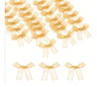 sourcing map 50 Pcs Mini Ribbon Bows, 2" Tiny Bows Organza for Crafts Small Bowknot Artificial Applique Embellishment for DIY Craft Sewing Scrapbooking Wedding Decoration, Champagne Gold