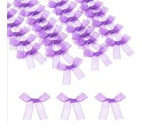 sourcing map 50 Pcs Mini Ribbon Bows, 2" Tiny Bows Organza for Crafts Small Bowknot Artificial Applique Embellishment for DIY Craft Sewing Scrapbooking Wedding Party Decoration, Purple