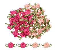 sourcing map 50 Pcs Mini Roses Bow 22mm Small Fabric Satin Ribbon Flower Bows Ribbon Roses for Craft Ornament Applique DIY Envelope Sewing Wedding Birthday Party, Champagne/Rose Red