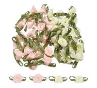 sourcing map 50 Pcs Mini Roses Bow 22mm Small Fabric Satin Ribbon Flower Bows Ribbon Roses for Craft Ornament Applique DIY Envelope Sewing Wedding Birthday Party, Beige/Pink