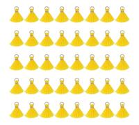 sourcing map 50 Pcs Mini Tassels, 1 Inch Length Cotton Thread Tassels Crafting Tassels with Gold Jump Ring Fringe Ribbon Charms Pendant for DIY Keychain Crafts Decorations, Yellow