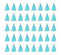 sourcing map 50 Pcs Mini Tassels, 2 Inch Length Cotton Thread Tassels Crafting Tassels with Gold Jump Ring Fringe Ribbon Charms Pendant for DIY Keychain Crafts Decorations, Turquoise