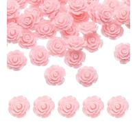 sourcing map 50 Pcs Pink Resin Rose Flower Beads, 20mm Flatback Flower Charm Opaque Carve Rose Beads No Hole for DIY Jewelry Making Nails Sunglasses Shoe Hair Clip Home Decor