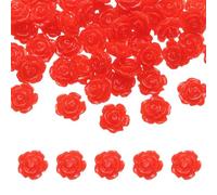 sourcing map 50 Pcs Red Resin Rose Flower Beads, 10mm Flatback Flower Charm Opaque Carve Rose Beads No Hole for DIY Jewelry Making Nails Sunglasses Shoe Hair Clip Home Decor