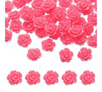 sourcing map 50 Pcs Rose Red Resin Rose Flower Beads, 10mm Flatback Flower Charm Opaque Carve Rose Beads No Hole for DIY Jewelry Making Nails Sunglasses Shoe Hair Clip Home Decor