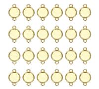 sourcing map 50 Pcs Round Blank Pendant Trays, 10mm Stainless Steel Bezels Connector Settings Flat Base with Double Loops for DIY Crafting Necklace Bracelet Jewelry Making Findings, Gold