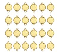 sourcing map 50 Pcs Round Blank Pendant Trays, 12mm Stainless Steel Bezels Connector Settings Flat Base with Double Loops for DIY Crafting Necklace Bracelet Jewelry Making Findings, Gold