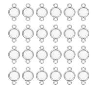 sourcing map 50 Pcs Round Blank Pendant Trays, 8mm Stainless Steel Bezels Connector Settings Flat Base with Double Loops for DIY Crafting Necklace Bracelet Jewelry Making Findings, White Gold