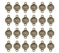 sourcing map 50 Pcs Round Blank Pendant Trays, 8mm Stainless Steel Bezels Connector Settings Flat Base with Double Loops for DIY Crafting Necklace Bracelet Jewelry Making Findings, Bronze