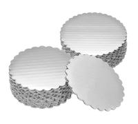 sourcing map 50 Pcs Scalloped Cake Circle Base, 3.9 Inch Wave Cake Cardboards Greaseproof Cardboard Round Wave Cake Pastry Pan Base for Weddings Parties Birthday Desserts Cupcake (Silver)