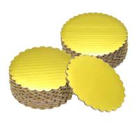 sourcing map 50 Pcs Scalloped Cake Circle Base, 3.9 Inch Wave Cake Cardboards Greaseproof Cardboard Round Wave Cake Pastry Pan Base for Weddings Parties Birthday Desserts Cupcake (Gold Tone)