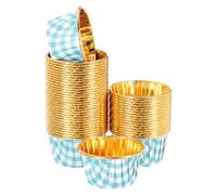sourcing map 50 Pcs Single-Sided Aluminum Foil Cupcake Liners, Greaseproof Muffins Baking Cupcakes for Wedding Birthday Party Decoration, Blue (Round-Grid)