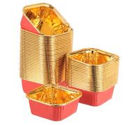 sourcing map 50 Pcs Single-Sided Aluminum Foil Cupcake Liners, Greaseproof Muffins Baking Cupcakes for Wedding Birthday Party Decoration, Red (Square)