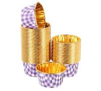 sourcing map 50 Pcs Single-Sided Aluminum Foil Cupcake Liners, Greaseproof Muffins Baking Cupcakes for Wedding Birthday Party Decoration, Purple (Round-Grid)