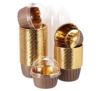 sourcing map 50 Pcs Single-Sided Aluminum Foil Cupcake Liners with Lids, Greaseproof Muffins Baking Cupcakes for Wedding Birthday Party Decoration, Brown (Round)