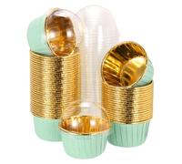 sourcing map 50 Pcs Single-Sided Aluminum Foil Cupcake Liners with Lids, Greaseproof Muffins Baking Cupcakes for Wedding Birthday Party Decoration, Green (Round)