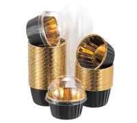 sourcing map 50 Pcs Single-Sided Aluminum Foil Cupcake Liners with Lids, Greaseproof Muffins Baking Cupcakes for Wedding Birthday Party Decoration, Black (Round)