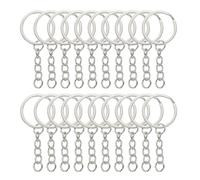 sourcing map 50 Pcs Split Keychain Ring with Chain Bulk and Open Jump Ring for Crafts Metal Round Keyrings for DIY Key Chains Craft Making Jewelry, Silver Tone