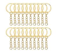 sourcing map 50 Pcs Split Keychain Ring with Chain Bulk for Crafts Metal Round Keyrings for DIY Key Chains Craft Making Jewelry, Gold