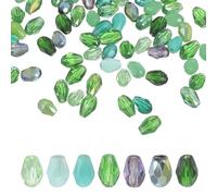 sourcing map 50 PCS Teardrop Crystal Glass Beads, 4x6mm Faceted Shape Crystal AB for Necklace Bracelet Earrings DIY Jewelry Crafts Making Supplies, Green